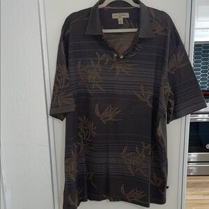 Tommy Bahama Dark Brown multi color Leaf Pattern Polo Shirt | XXL